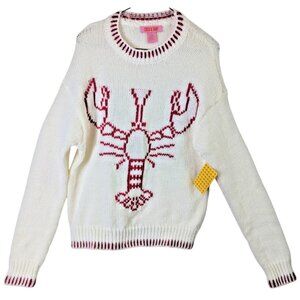 Coco and Shay size L Red and Cream Lobster Design Crew Neck Sweater Beachy Sea